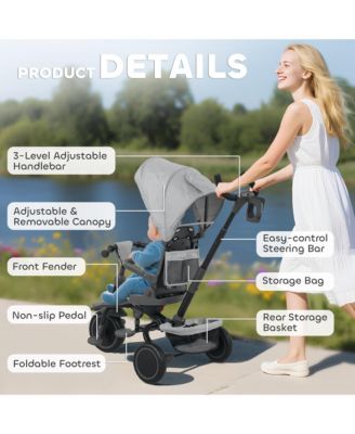 6 in 1 Kids Tricycle with Adjustable Push Handle for 1-5 Years