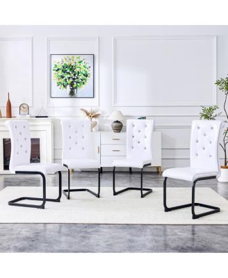 Set of 4 Retro Alligator Upholstered Dining Chairs with Crystal Buckle