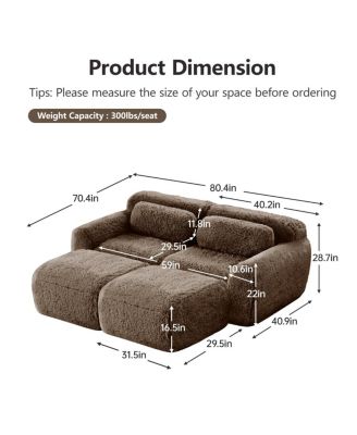 Soft Plush Boneless Sofa with Chaise, No Assembly Required, Chocolate