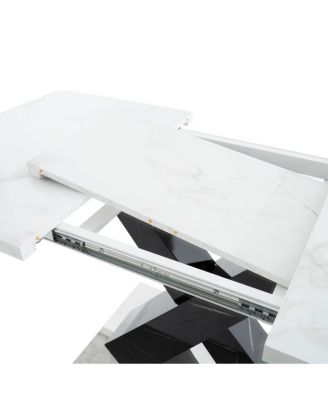 Modern Rectangle Dining Table, Stretchable, Marble Top, X-Shape Leg