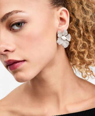 Crystal & Imitation Pearl Flower Button Earrings