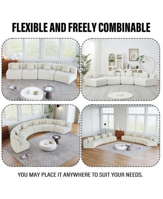 Chenille curved sectional sofa with 6 pillows, modular semi-circular sofa for any room