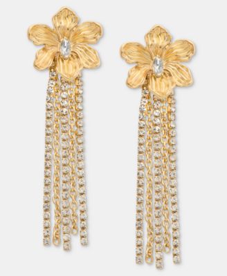 Crystal Flower & Fringe Linear Drop Earrings