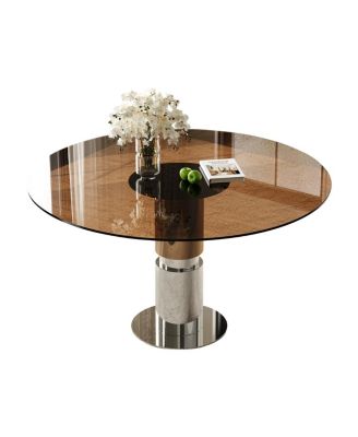  35" Round Glass Dining Table with Stainless Steel Legs (Seats 2-4