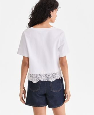 Women's Lace-Trim Short Sleeve T-Shirt