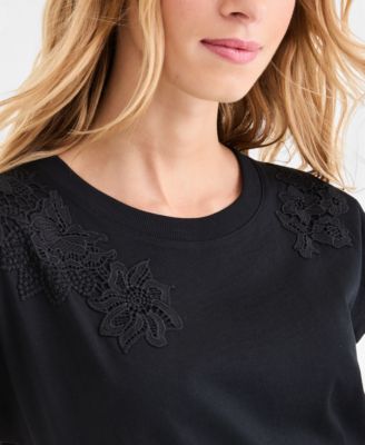 Women's Lace-Trim Cotton T-Shirt