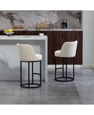 Counter Height Bar Stools Set of 2, Modern Barrel Counter Stools with Backrest
