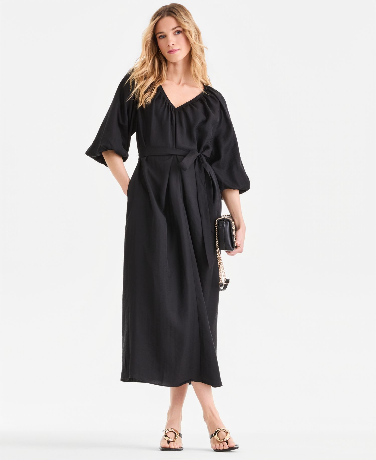 Plus Size Puffed-Sleeve Maxi Dress