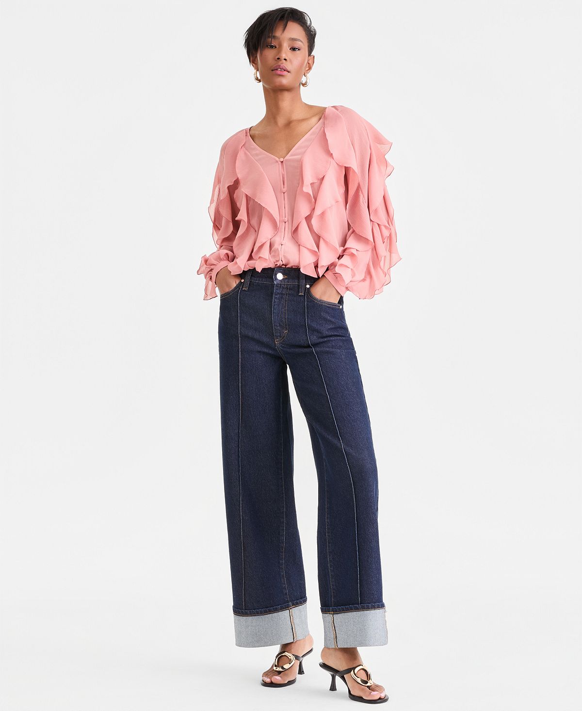 I.N.C. International Concepts Women's High-Rise Cuffed Wide-Leg Jeans, Macy's Exclusive view 3 — MAYCSS fashion products