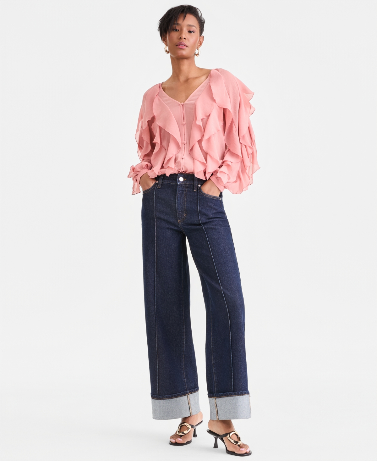 I.n.c. International Concepts Women's High-Rise Cuffed Wide-Leg Jeans, Macy's Exclusive