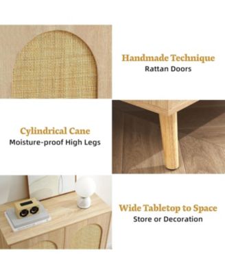 Rattan Shoe Cabinet with Doors, 4-Tier Entryway Shoe Organizer with Adjustable Shelves, Beige