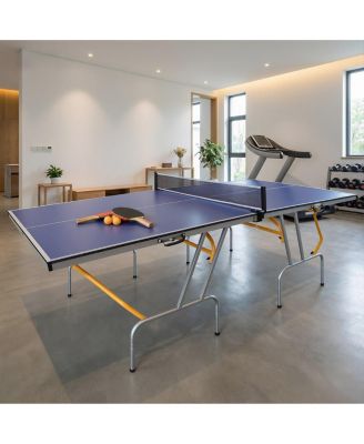 9 Ft Blue Regulation Size Portable Table Tennis Table Foldable Ping Pong Set with Net Paddles for Indoor Family Game Room