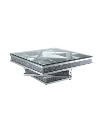   Modern Glam Mirrored Coffee Table with Acrylic Diamond Accents