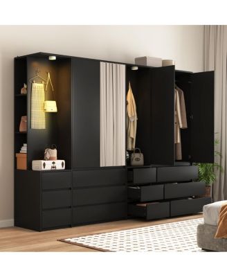 Wardrobe Closet 71.7" H, 2 Doors 6 Drawers