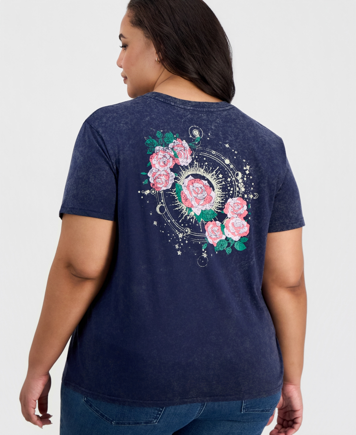 Rebellious One Trendy Plus Rose Graphic-Print Short-Sleeve T-Shirt
