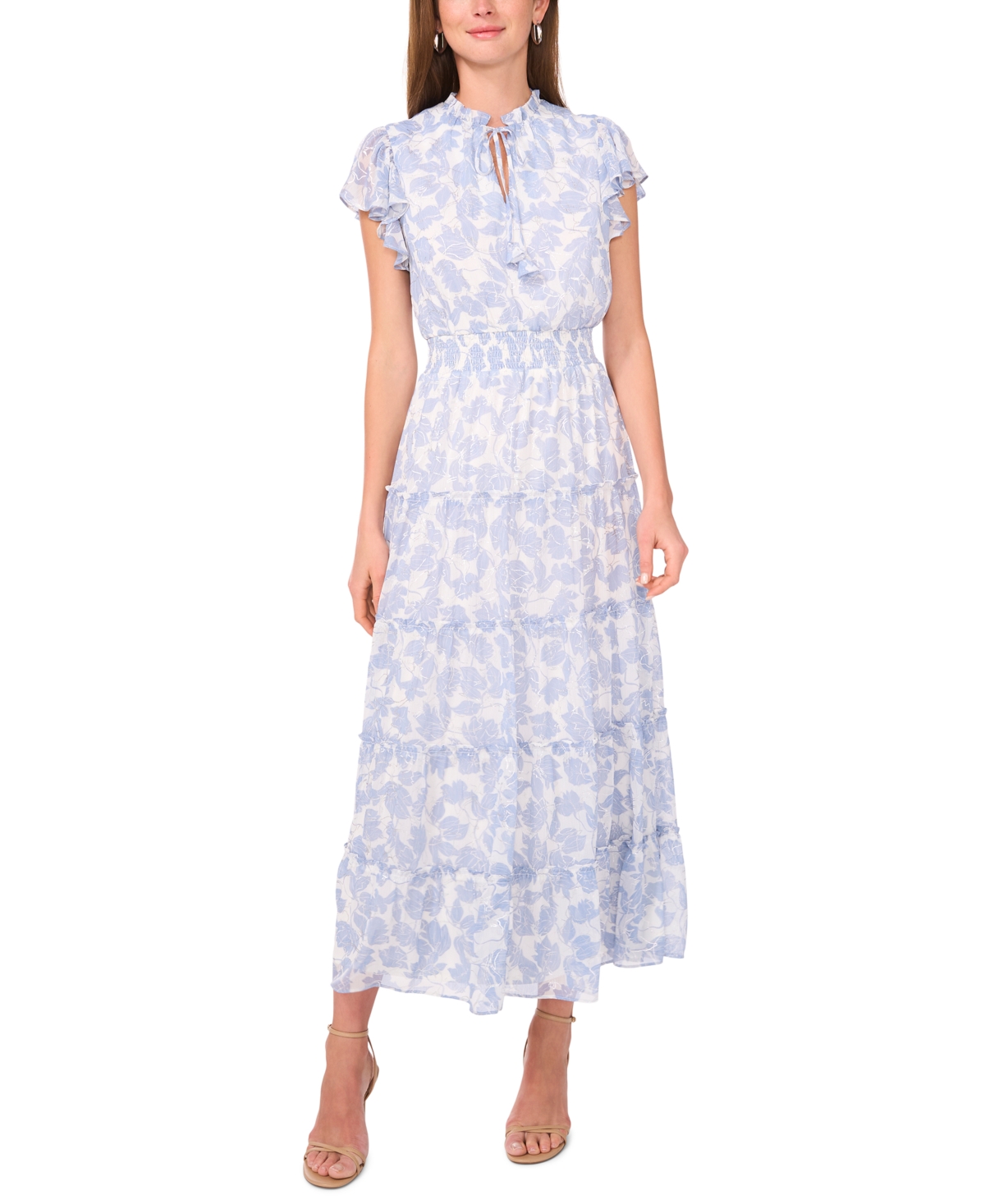 Msk Women's Smocked Waist Tiered Short-sleeve Maxi Dress