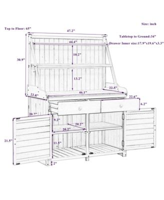 65 Inch Fir Wood Potting Bench with Drawer and Cabinet Storage