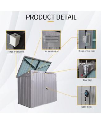62"x40"x52"Stainless Galvanized Steel Bin Shed Stores 2 Trash Cans for Garbage Storage