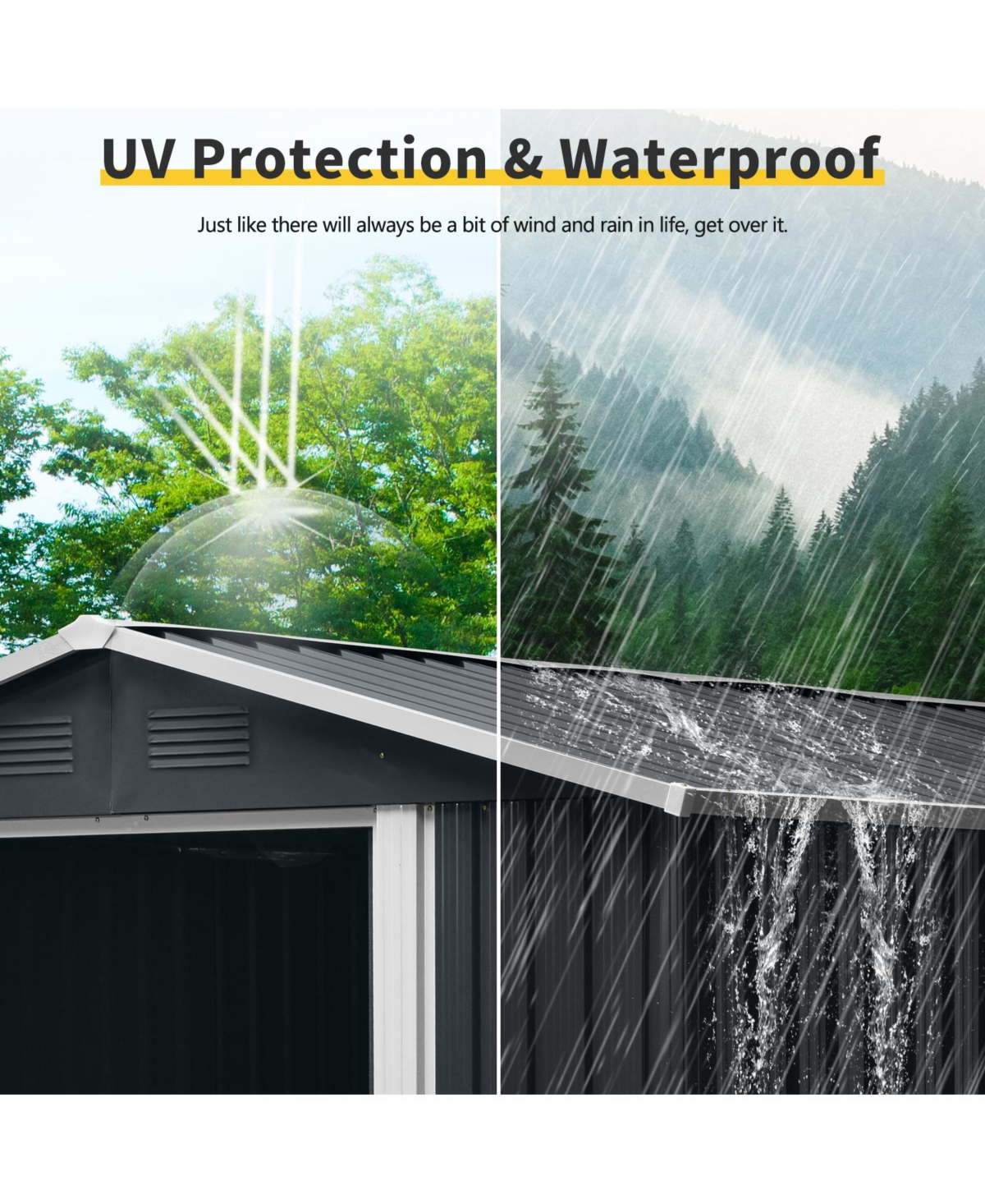 Mondawe 8ft x 10ft Outdoor Metal Storage Shed with meatl foundation and Sliding Door