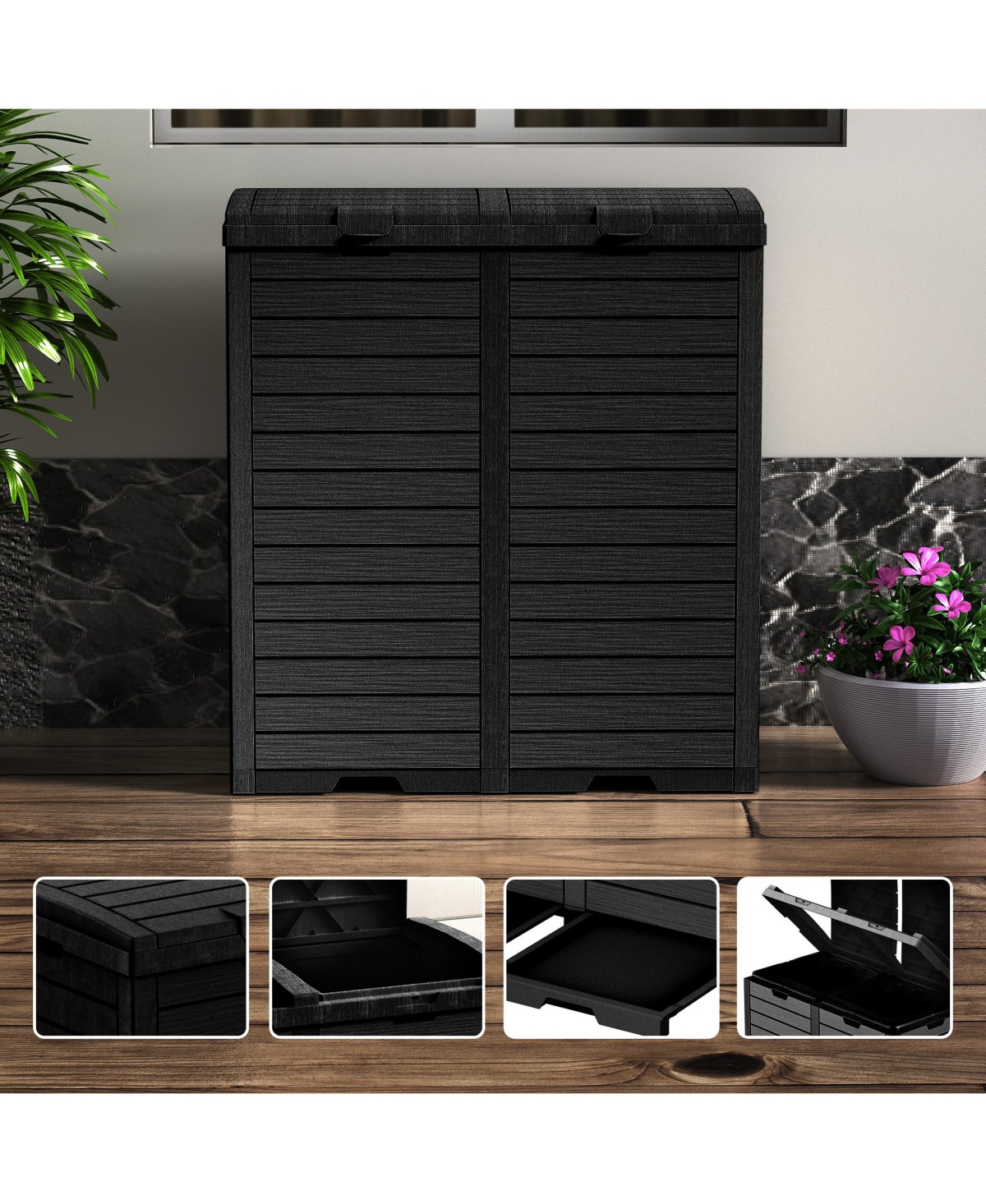 Mondawe 62 Gal Outdoor Resin Trash Bins with Dual Compartment,Lid and Drip Tray