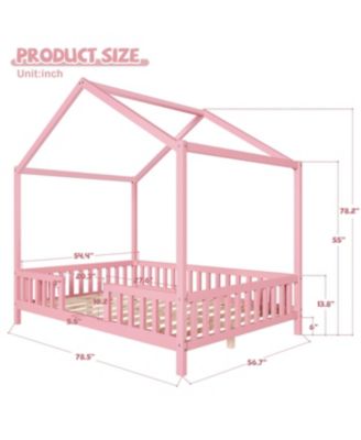 Montessori Floor Bed with Canopy, Full Size House Shape Toddler Bed Frame
