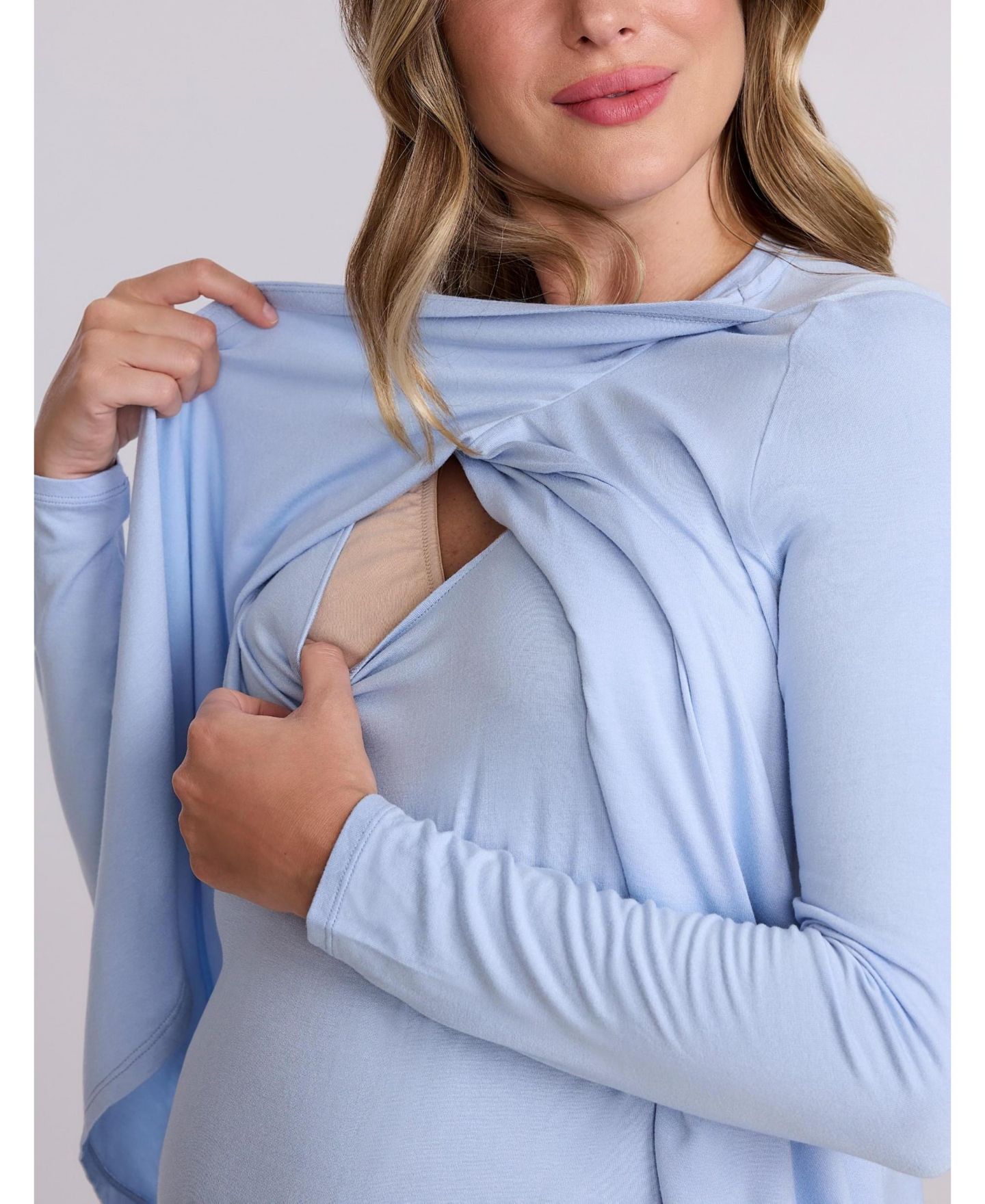 Женская футболка Motherhood Maternity Motherhood Crewneck Long Sleeve Draped Nursing, цвет: Синий — фото 4