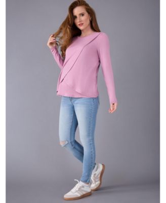 Maternity Motherhood Crewneck Long Sleeve Draped Nursing Tee