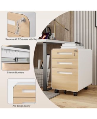 3-Drawer Mobile File Cabinet with Lock, Under Desk Metal Filing Cabinet for Home Office, Beige/Khaki