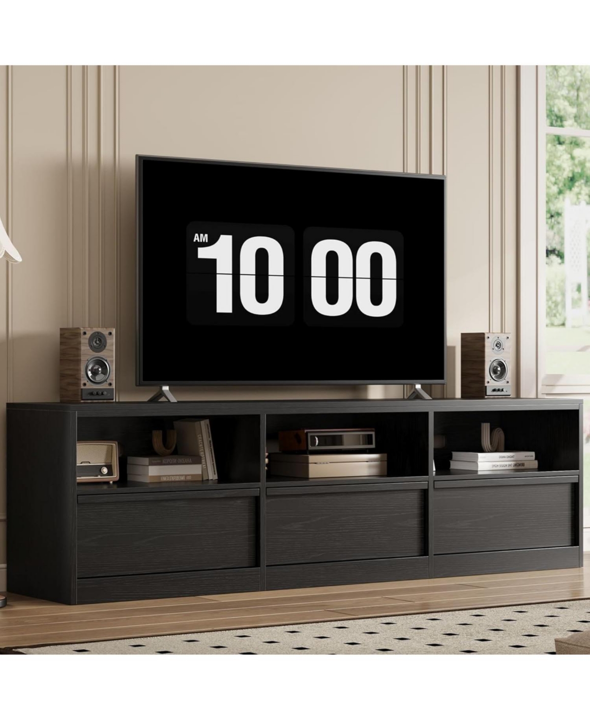 gaomon 70" Tv Stand for TVs up to 85", Mid-Century Modern Entertainment Center with Drawer & Open Shelves