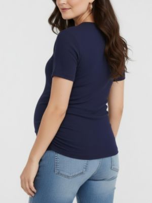 Women's Women's Crew Neck Side-Ruched Maternity Short Sleeve Top - Motherhood Maternity