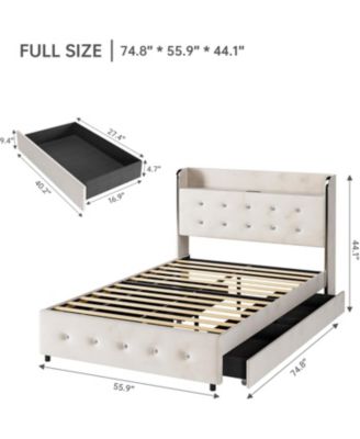 Full Size Bed Frame, Upholstered Platform Bed Frame with Trundle and 4 Storage Drawers, Bed Frame with Diamond Tufted Headboard