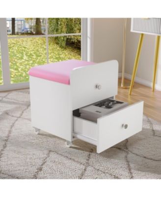 Vanity Stool Chair with Storage, Square Makeup Vanity Stool Side Table with Storage Drawer, Padded Seat for Living Room, Makeup Stations