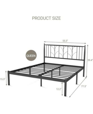 Full Bed Frame, Black Metal Platform Bed Frame with Headboard, Heavy Duty Metal Slat Support, Mattress Foundation, Noise Free Design