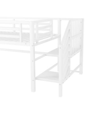 Twin Metal Loft Bed with Storage, White