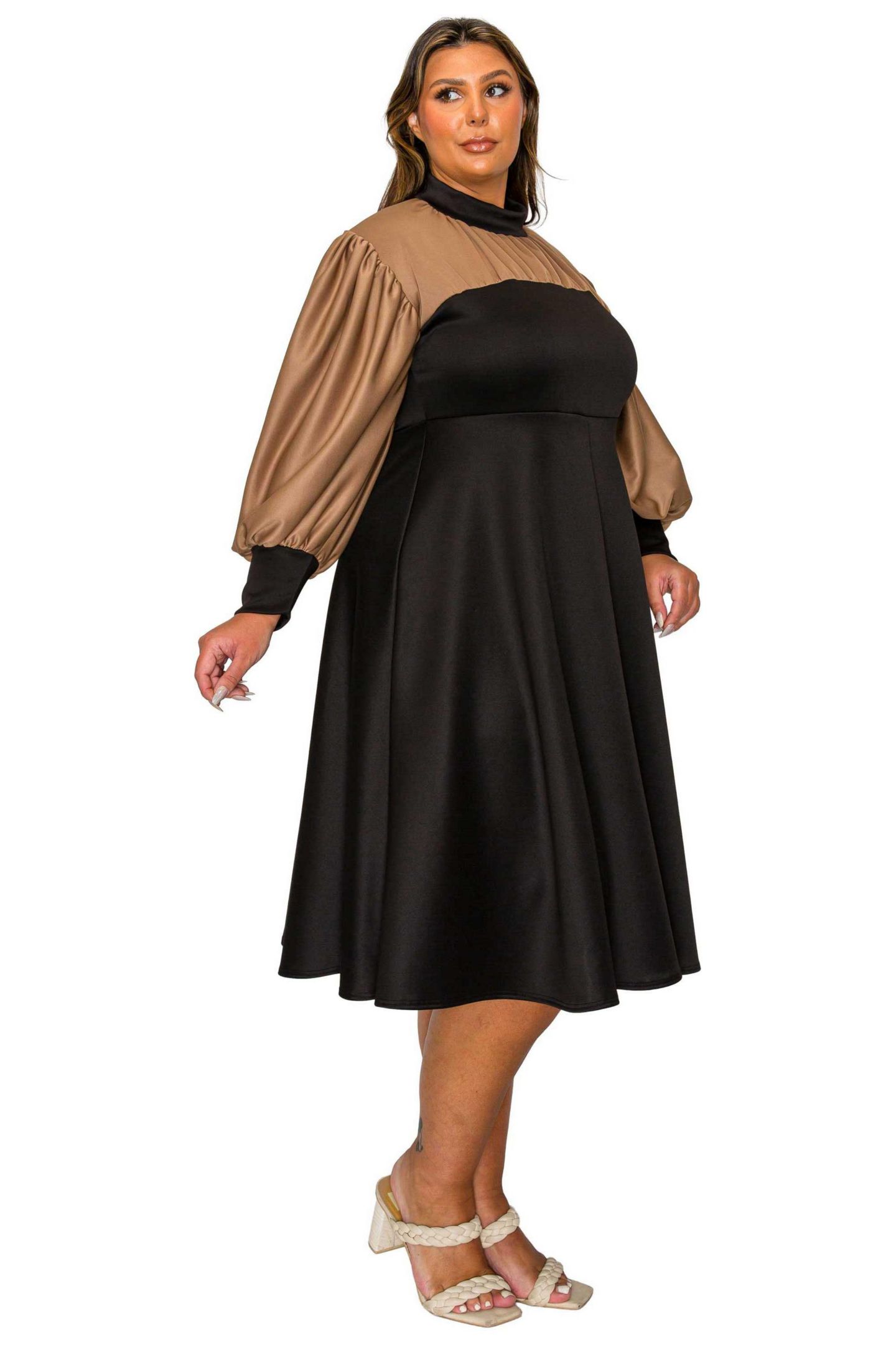 Женское платье L I V D Plus Size Calissa Colorblock Midi, цвет: Чёрный мокко — фото 2