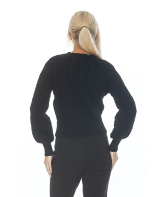 Women's Berli Crewneck Bubble Sleeve Fully Knit Cable Sweater