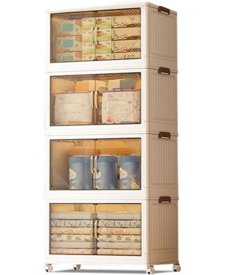 4-Tier Stackable Plastic Storage Boxes with Lid, Modular Storage Organizer