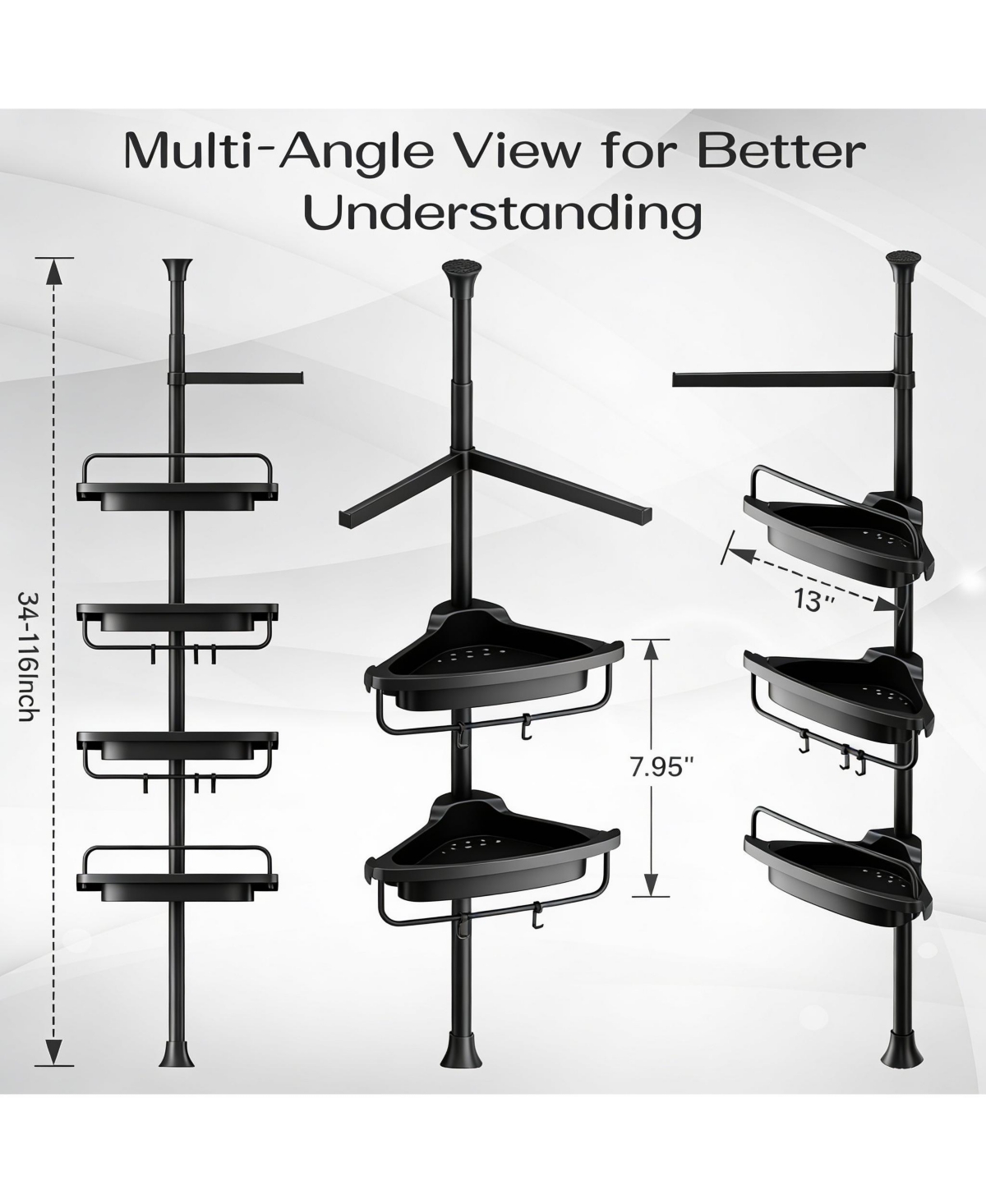 Yigii Extendable Rustproof Stainless Shower Caddy with 4 Shelves for Easy Drainage and Stability