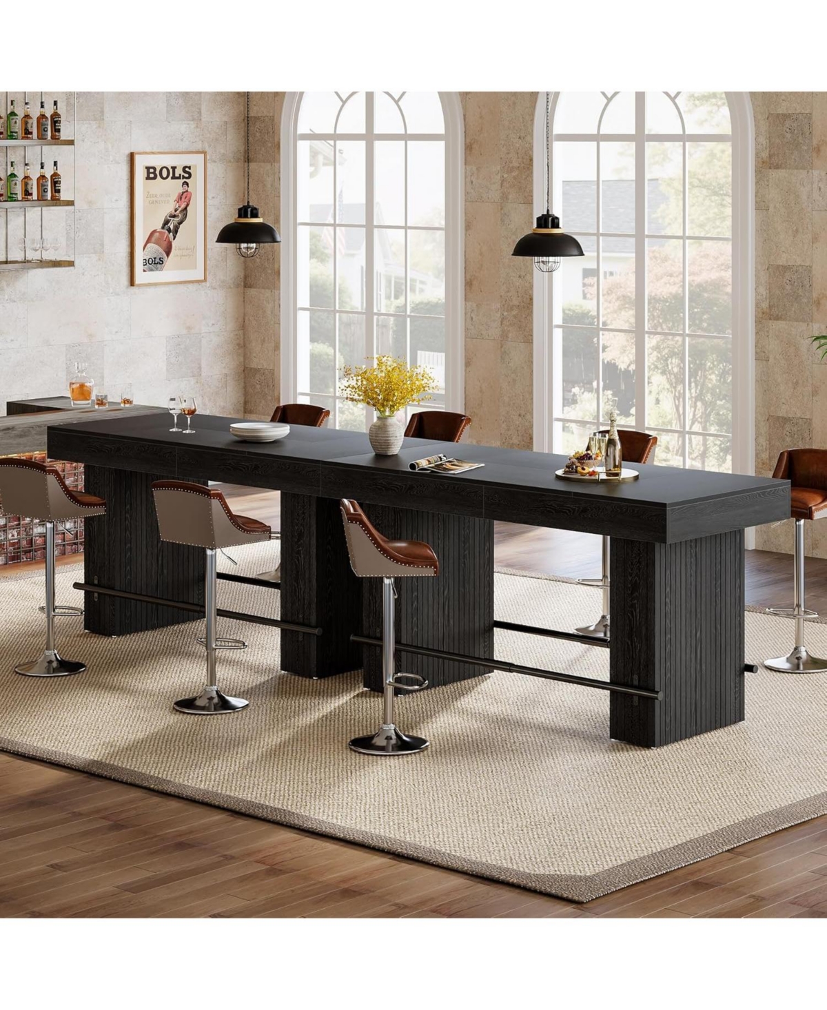 Tribesigns 62 Inch Kitchen Island, Rectangular Bar Table, Industrial Counter Height Pub Dining Table