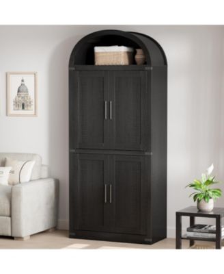 Arched 71.6" Tall Kitchen Pantry Cabinet, Farmhouse Storage Cabinet with Doors, Black