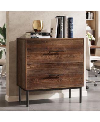 31.5" Solid Wood Vertical File Cabinet with 2 Drawers, Farmhouse Tall Filing Cabinet for Home Office, Adjustable Removable Hanging Bars