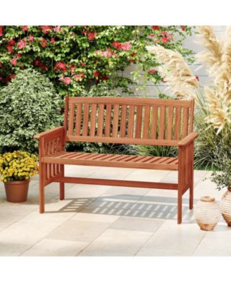 Patio Wood Garden Bench with Slatted Seat, Seats 2