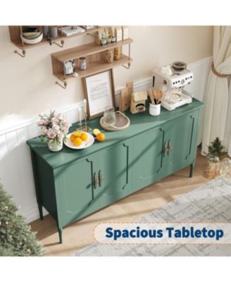 59" Large Sideboard Cabinet, Modern Credenza Buffet with Adjustable Shelves for Kitchen & Living Room, Green