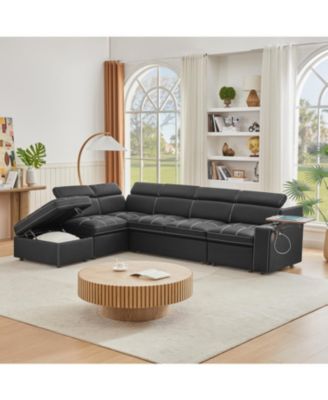 Black Fabric Sectional Sofa with Storage Ottoman