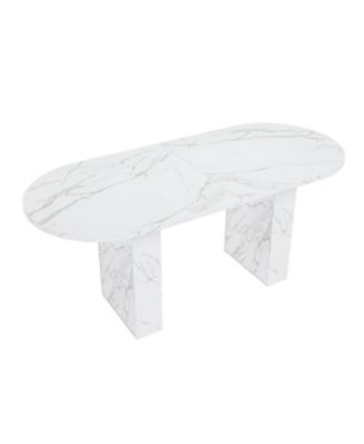  62.9" Oval Marble Dining Table, Wood Base, Modern Farmhouse