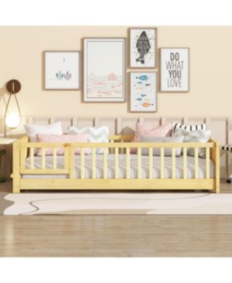 Twin Size Floor Bed with Book Rack and Door