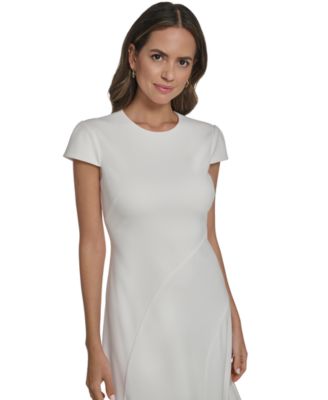 Women's Scuba Crepe Asymmetric Crewneck Midi Dress