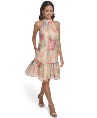 Women's Printed Tiered Halter Neck Dress