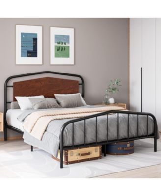 Full Size Platform Bed Frame with storage, wooden headboard, heavy-duty metal frame, noise-free, no box spring, easy assembly