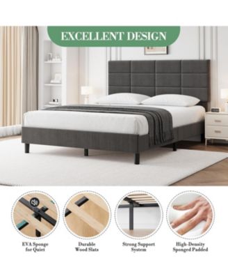 Upholstered Full Bed Frame with Adjustable Headboard, Linen Upholstered Platform Bed, No Box Spring Needed, 700Lbs Strong Metal Support